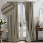 Taupe Blackout Curtains 90 Inches Long Thick Linen Patio Curtain by Pitalk