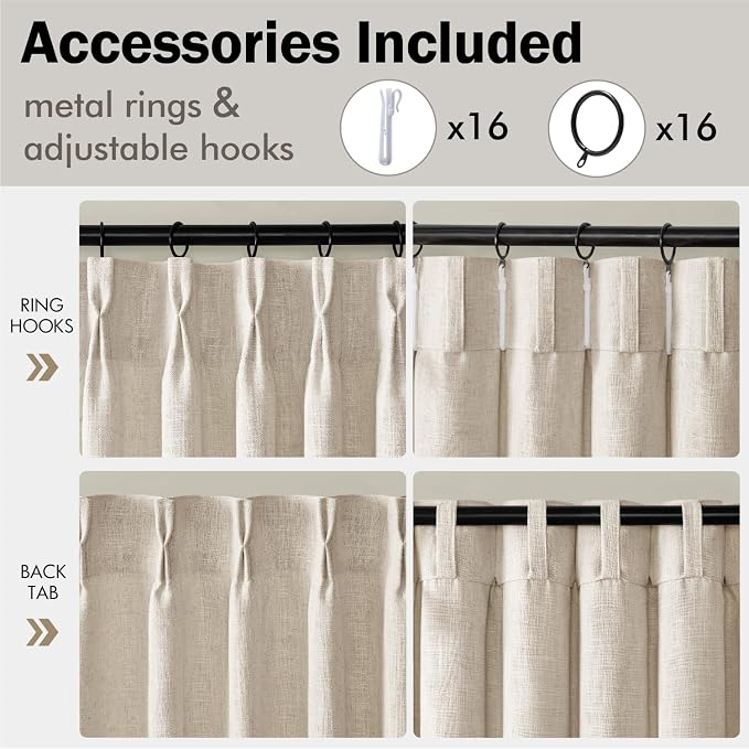 MIULEE Pinch Pleated Thick Linen Curtains 90 Inches Long 2 Panels - Image 8