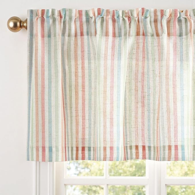 jinchan Valance Curtain Linen Textured Striped Window Curtain by JINCHAN