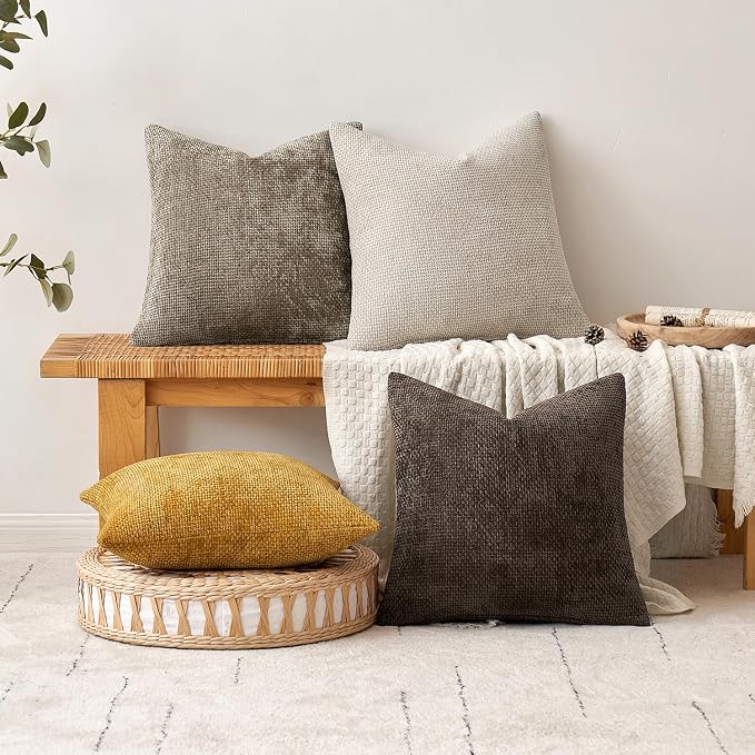 MIULEE Pack of 2 Euro Sham Pillow Covers 24x24 Inch Neutral Gold Modern Boho - Image 5