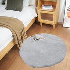 Ghouse Faux Rabbit Fur Round Rug 3ft Grey Round Rugs by Ghouse