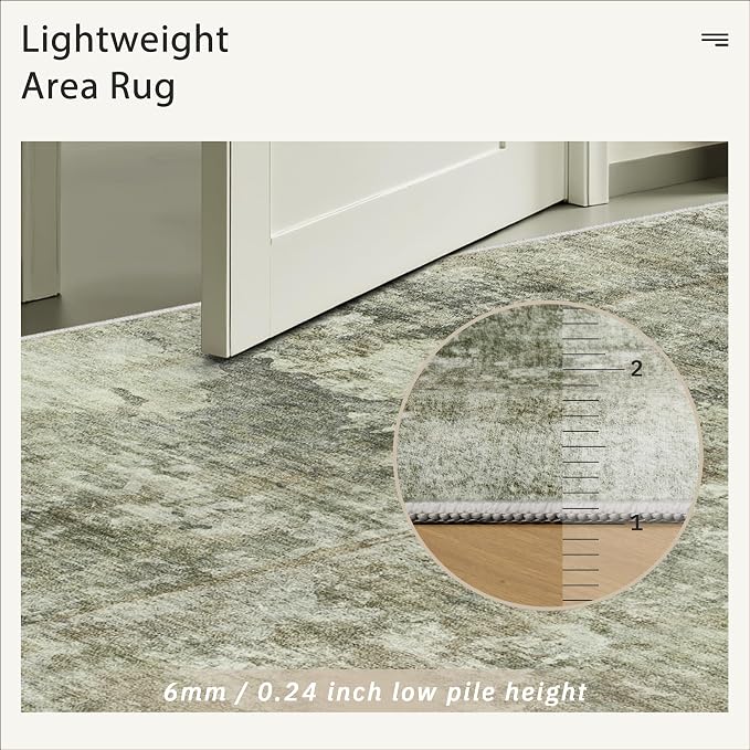 Area Rug 6x9 Abstract Living Room Washable Rugs Green Black Non Slip Low Pile - Image 7