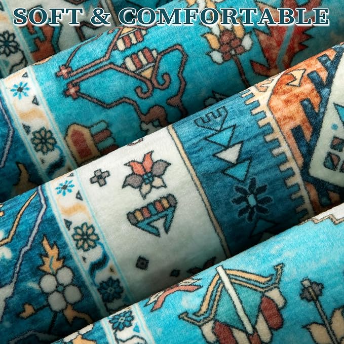 SERISSA 4x6 Boho Bedroom Rug, Washable Non Slip Vintage Blue Area Rugs - Image 4