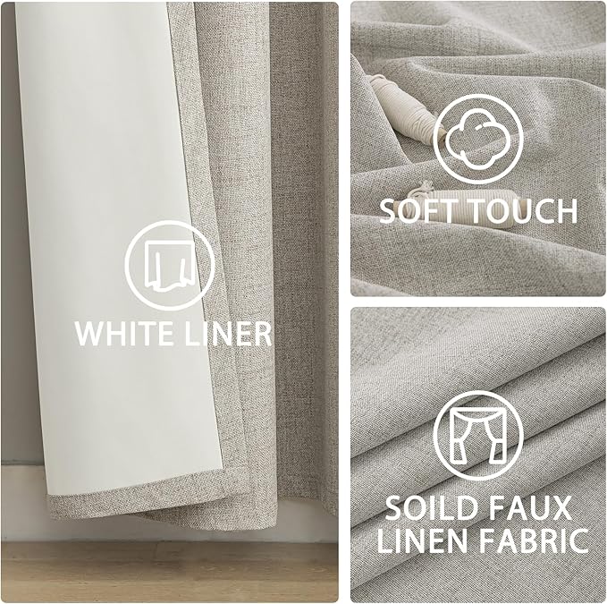 Yakamok Oatmeal Linen Curtains 100% Blackout 84 Inches Long, Room Darkening - Image 6