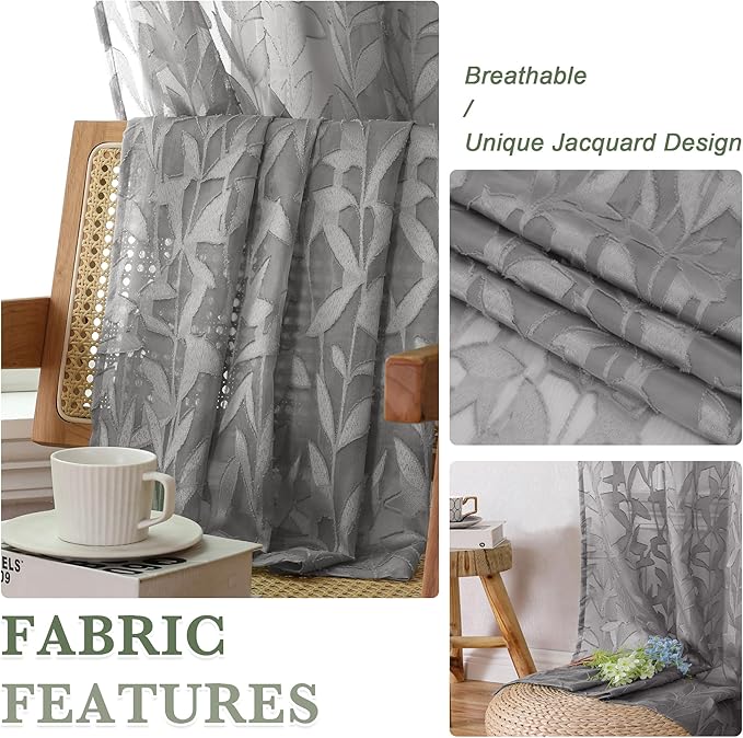 Lecloud Leia 2 Panels Charcoal Grey Sheer Curtains - Image 9