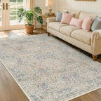 Beige Blue Living Room Rug 5x7, Cottage Area Rug - Image 6