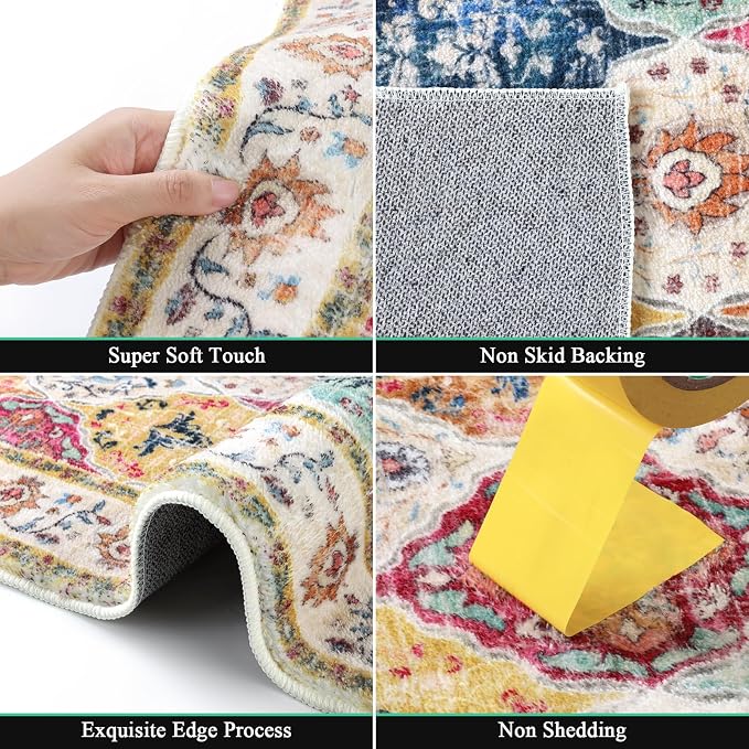 HEBE Hallway Runner Rug 2'8''x12' Washable Vintage Distressed Area Rugs Non - Image 3