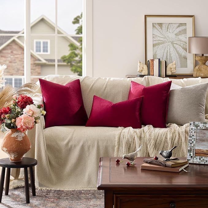 GIGIZAZA Burgundy Pillow Covers 22x22: Pack of 2 Throw Pillows Soft Solid Covers - Image 3