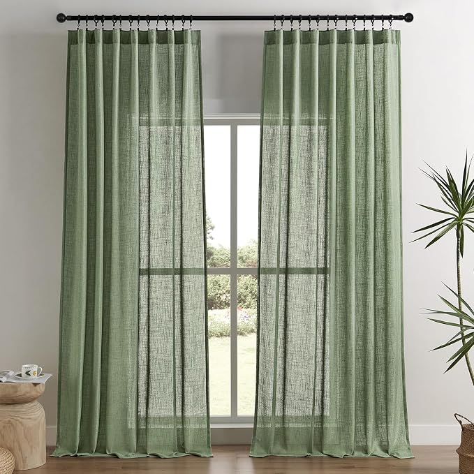 Joydeco Linen Curtains 90 Inch Length 2 Panel Sets, Light Filtering Curtains by JOYDECO