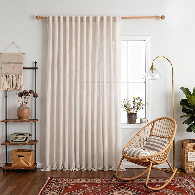 MYSKY HOME Natural Linen Sliding Glass Door Curtains, Back Tab Semi Sheer by MYSKYHOME