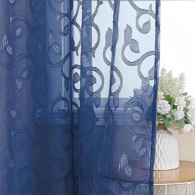 OWENIE Furman Blue Sheer Curtains Tiers 36 inch Length, Light Filtering Soft - Image 3