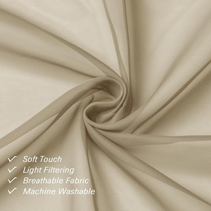 Lecloud Taupe Sheer Curtains 78 Inches Long 2 Panels, Elegant Light Filtering - Image 6