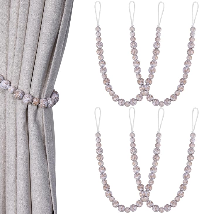 Wood Bead Curtain Tiebacks, KLOGTSIND Set of 4 Curtain Holdbacks by KLOGTSINDDirect