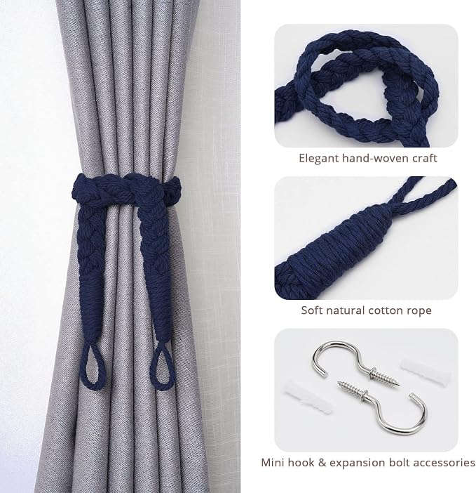 NICEEC 4 Pack Natural Cotton Rope Curtain Tiebacks Elegant Boho Style - Image 2