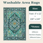 SERISSA Washable Rugs 9x12 Area Rugs, Large Non-Slip Boho Living Room Teal Rug - Image 6