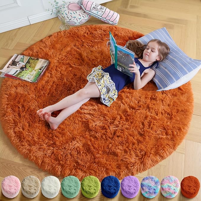 Amdrebio Burnt Orange Round Circle Rug 4Ft by Amdrebio