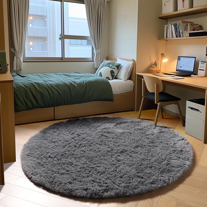 ONASAR Grey Round Rugs 7ft for Living Room, Fluffy Bedroom Circle Area Rug - Image 8