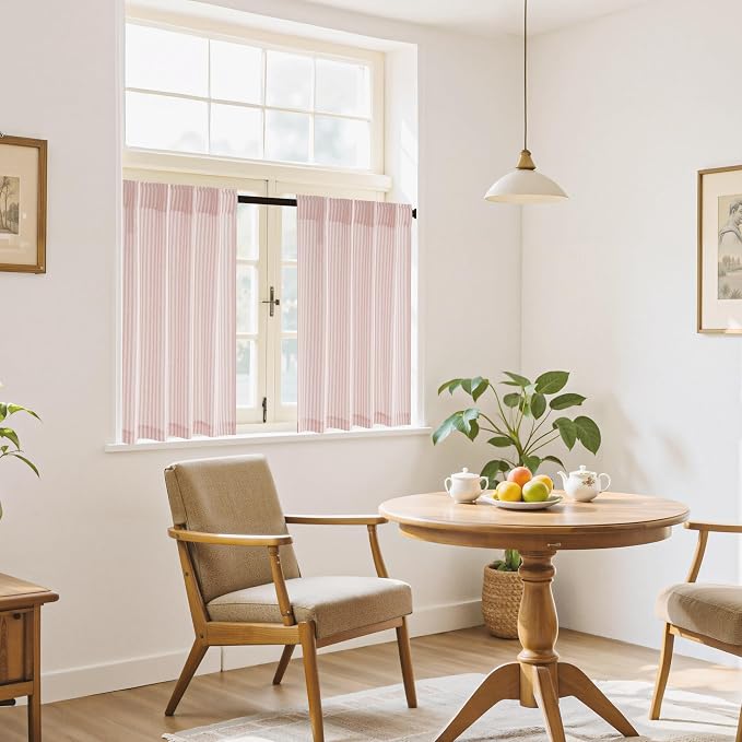 RYB HOME Cafe Striped Curtains for Kitchen Bathroom Small Window, Linen - Image 5
