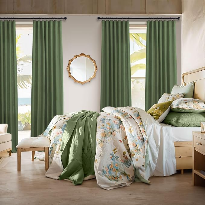 Pitalk Olive Green Curtains 102 Inch Length - Image 2