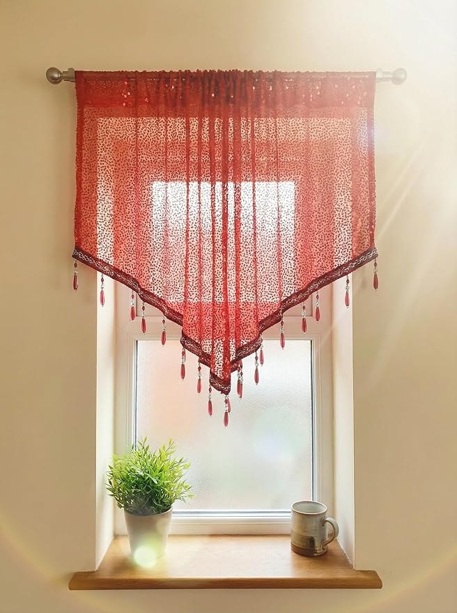 Molaxhome Swag Curtain 51 inch Length Rod Pocket Scalloped Curtain Valance - Image 8