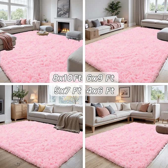 5x7 Area Rugs for Living Room Rug: Soft Fluffy Shag Light Pink Rugs for Bedroom - Image 7
