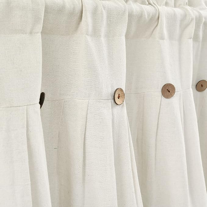Lush Decor Linen Button Farmhouse Valance Curtians 52"W x 18"L Off White - Image 2