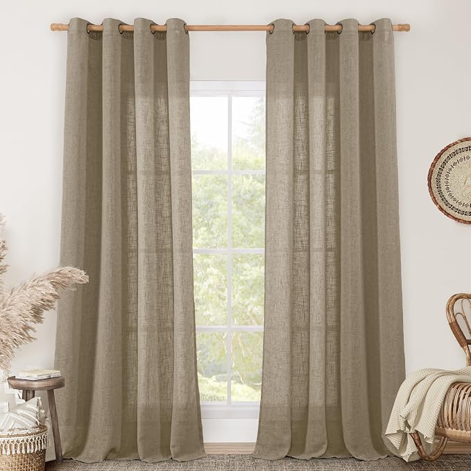 LAMIT Taupe Linen Curtains 95 Inch Length 2 Panels by LAMIT