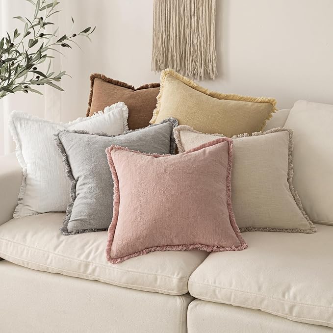 MIULEE Decorative Lumbar Throw Pillow Covers Neutral Linen Fringe Throw Pillows - Image 6