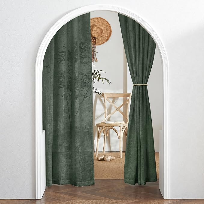 RYB HOME Olive Green Linen Sheer Curtains 84 inches, 2 Panels Rod Pocket Living - Image 7