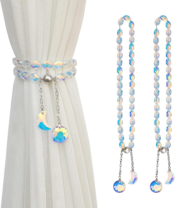 PEDOBO Magnetic Curtain Tiebacks, 2 Pack Crystal Beaded Sun & Moon Pendants by PEDOBO