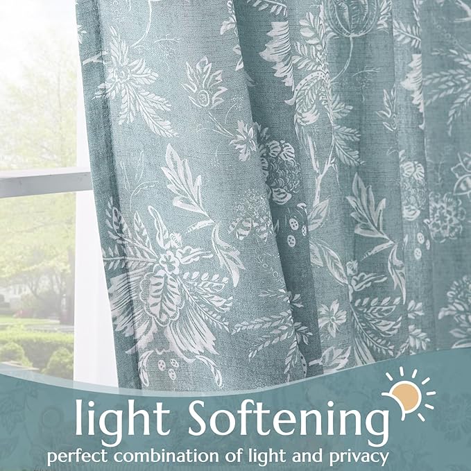 jinchan Linen Floral Curtains for Living Room, 63 Inch Length Curtains - Image 4