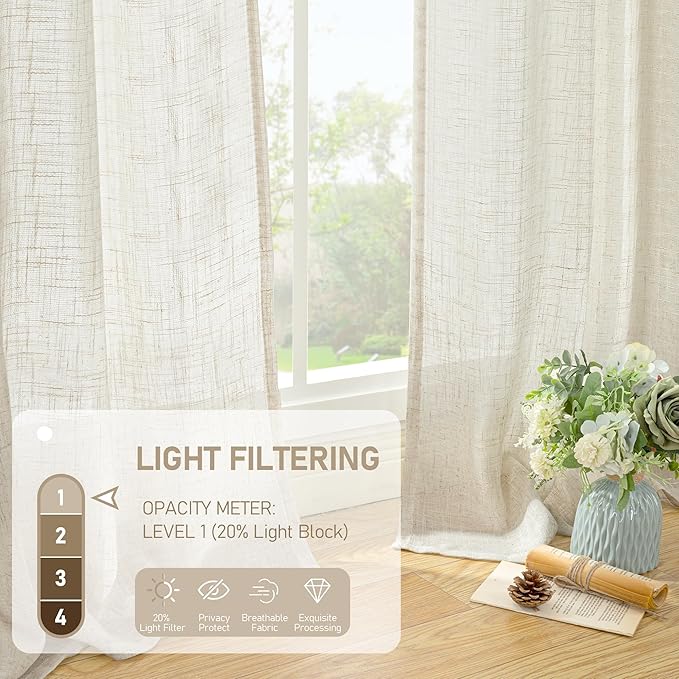 LAMIT 45 Inch Short Window Linen Curtains, Light Filtering Panels Back Tab and - Image 4