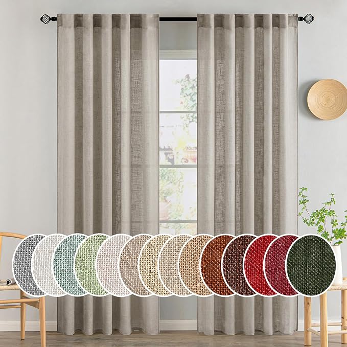 MIULEE Burlywood Birch Linen Curtains 84 Inch Length 2 Panels by MIULEE