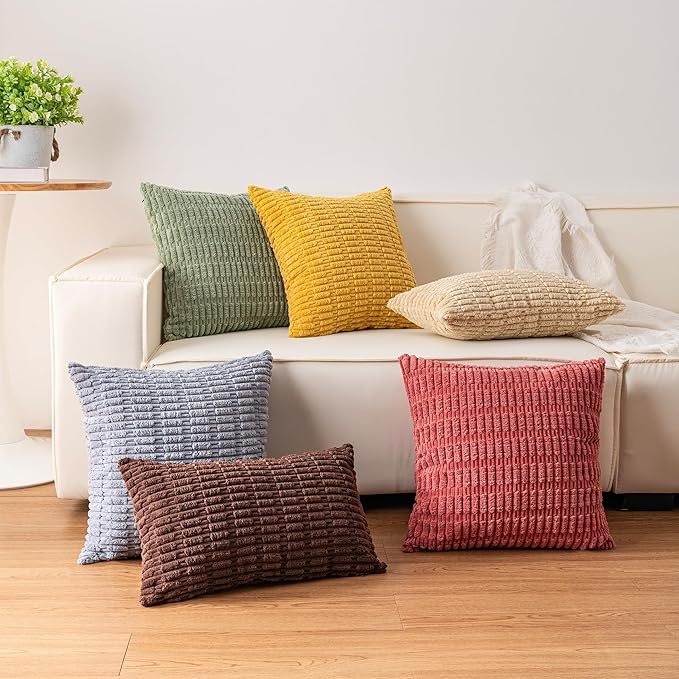 Pack of 2 Corduroy Decorative Throw Pillow Covers 22x22 Inch Soft Striped - Image 7