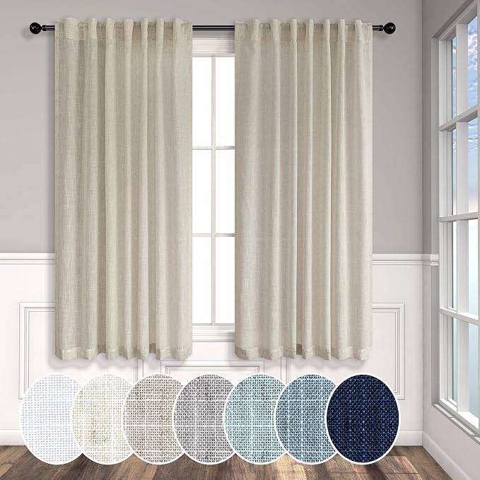 Beige Linen Curtains 45 Inch Length by Pitalk