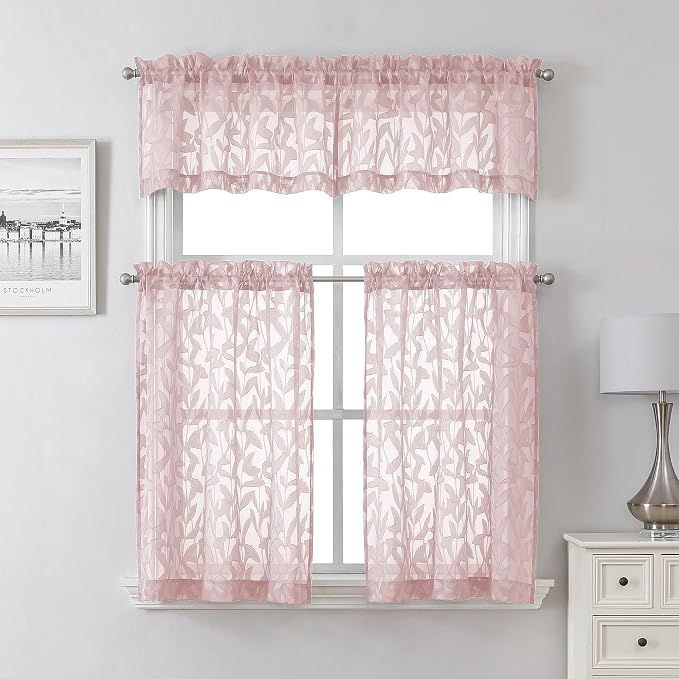Lecloud Leia 14 Inch Blush Pink Sheer Valances - Image 8