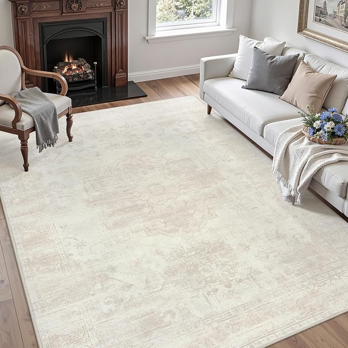 5x7 Area Rugs for Living Room: Vintage Boho Neutral Washable Rug Indoor Soft - Image 3