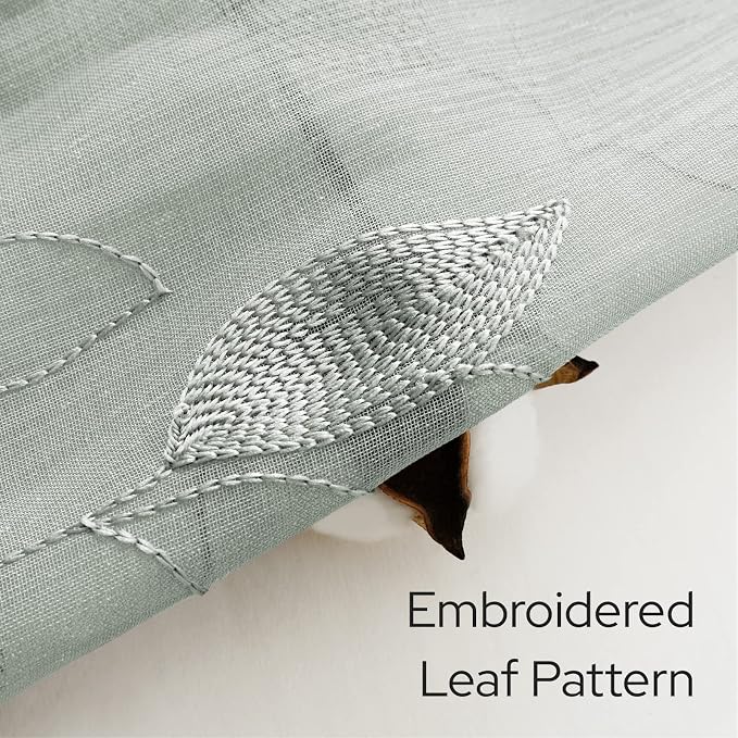 HOMEIDEAS Sage Green Sheer Kitchen Curtains 52 x 45 Inch Length 2 Panels - Image 2