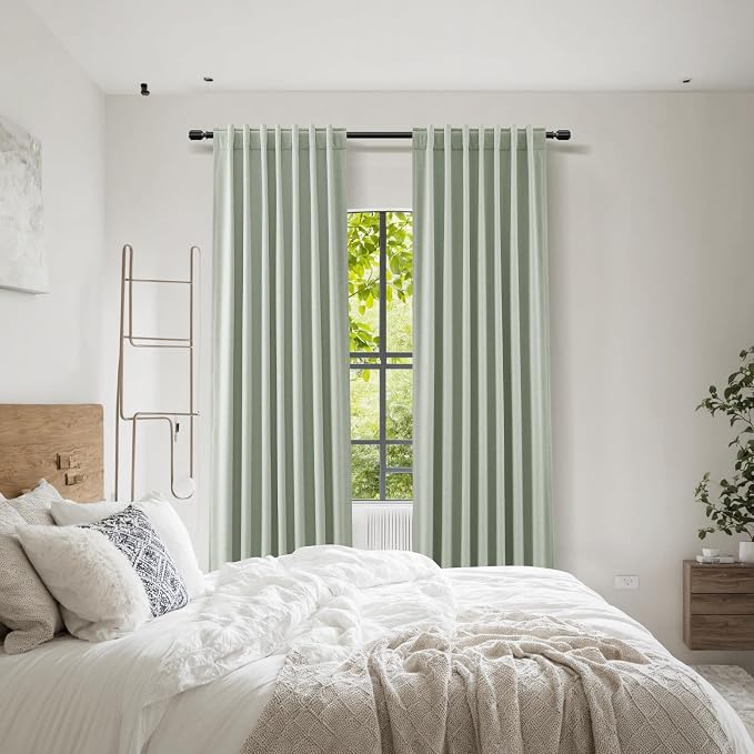 Guken Mist Sage 100% Blackout Linen Curtains 96 Inch Length 2 Panels Set - Image 8