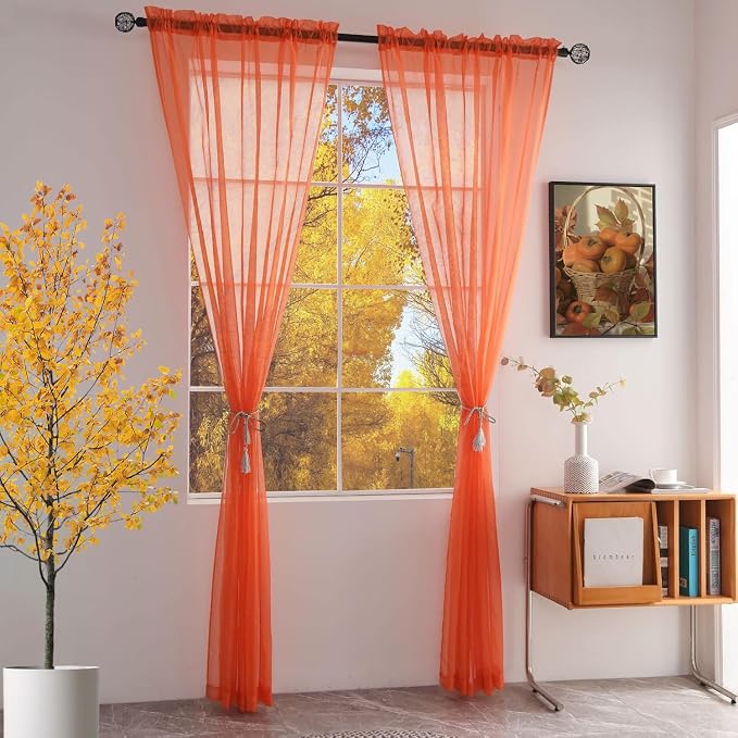 SpaceDresser Sheer Voile Window Treatment Rod Pocket Curtain Panels - Image 2