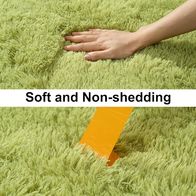 Soft Runner Rugs for Bedroom Hallways, 2x4 Grass Green Fluffy Shag Throw Area - Image 3