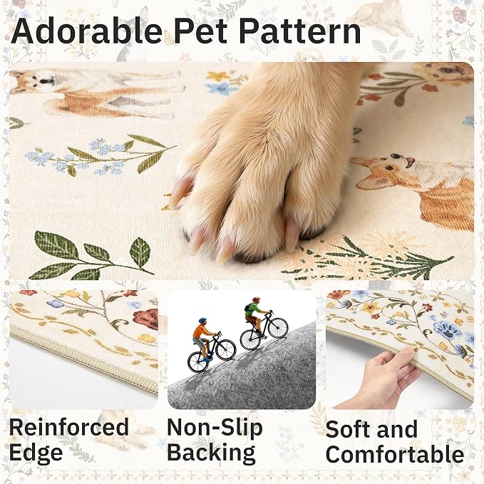 2x3 Dog Rugs for Entryway, Machine Washable Door Mat Animal Floral Small Area - Image 6