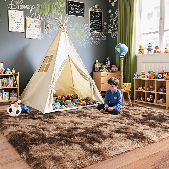 Pionblank Large Area Rug for Living Room 6x9 Feet, Modern Soft Shag Brown Rug - Image 5