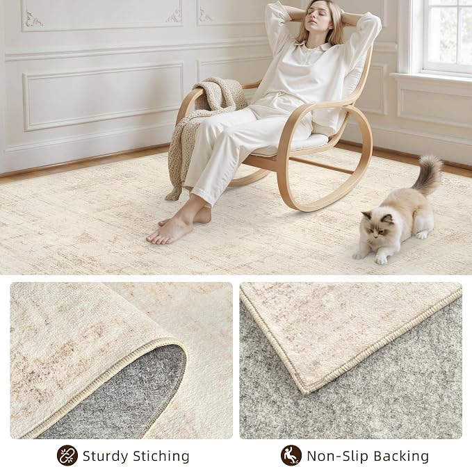 6x9 Area Rugs for Living Room: Vintage Boho Neutral Washable Rug Indoor Soft - Image 4