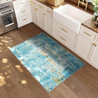 Entrance Rugs Indoor 2x3 Teal Blue Entry Rug Washable Abstract Small Area Rug - Image 2