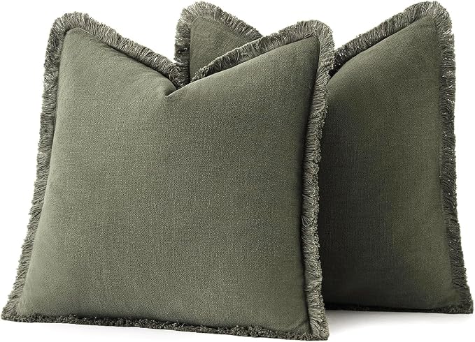 MIULEE Decorative Throw Pillow Covers Neutral Linen Fringe Throw Pillows Set of - Image 6