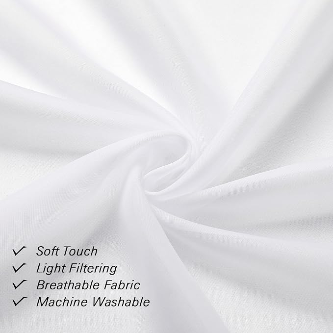 Lecloud White Sheer Curtains 45 Inch Long 2 Panels, Short Voile Drapes - Image 3