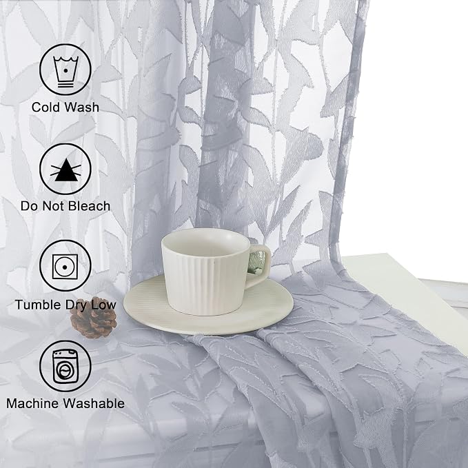 Lecloud Leia 2 PCS Light Grey Sheer Kitchen Curtains 36 Inch Length, Breathable - Image 8