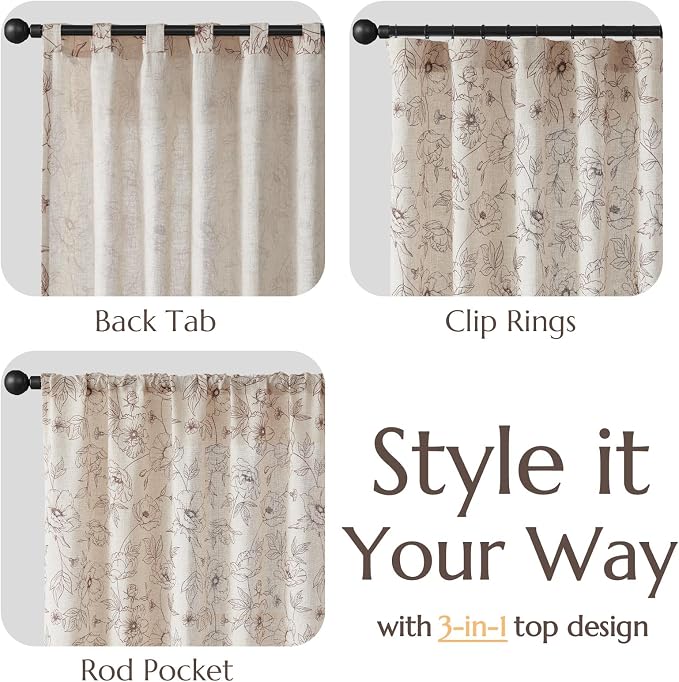 jinchan Floral Linen Curtains for Living Room 84 Inch Length Brown Flower - Image 4