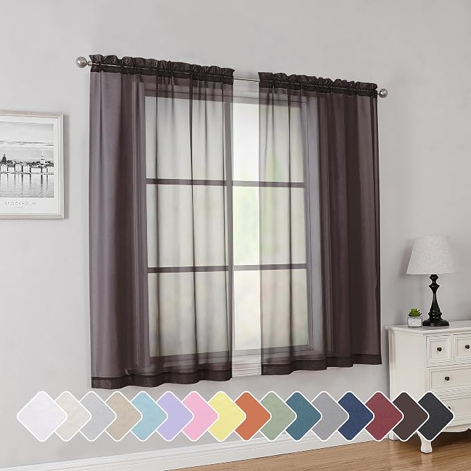 Simplebrand Chocolate Short Sheer Curtains 45 Inch Length by Simplebrand